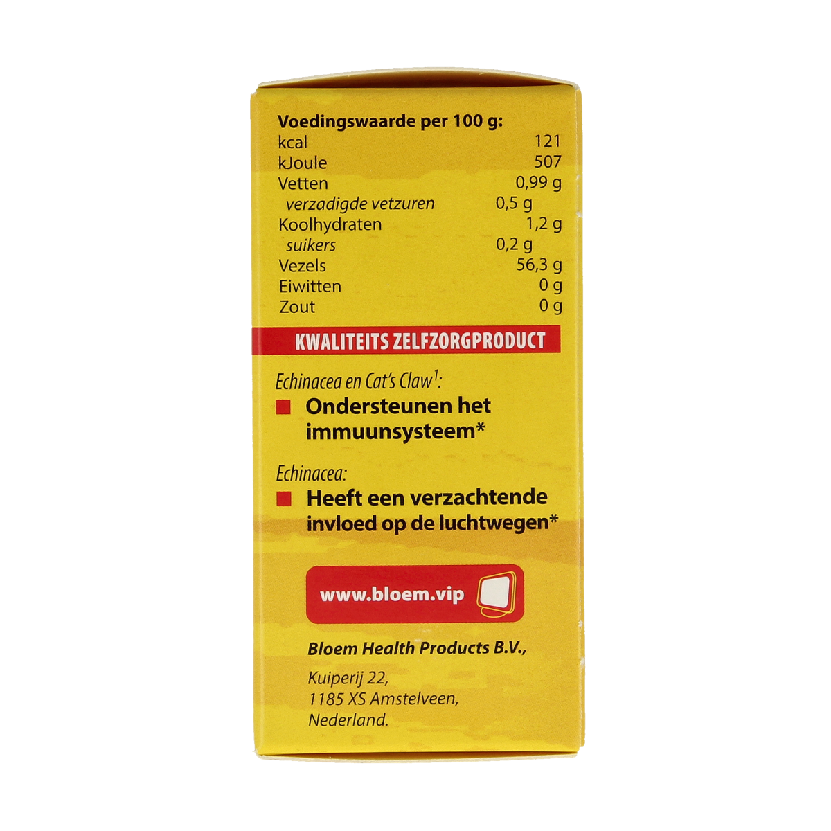 Bloem Echinacea extra herbal supplement tablets in a bottle, part of Kruidenpreparaten line, with label displaying product details.
