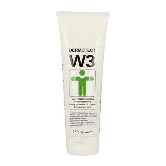 Frisson Dermotect crème W3 body care tube, 250ml, with smooth, nourishing cream for skin hydration and comfort.