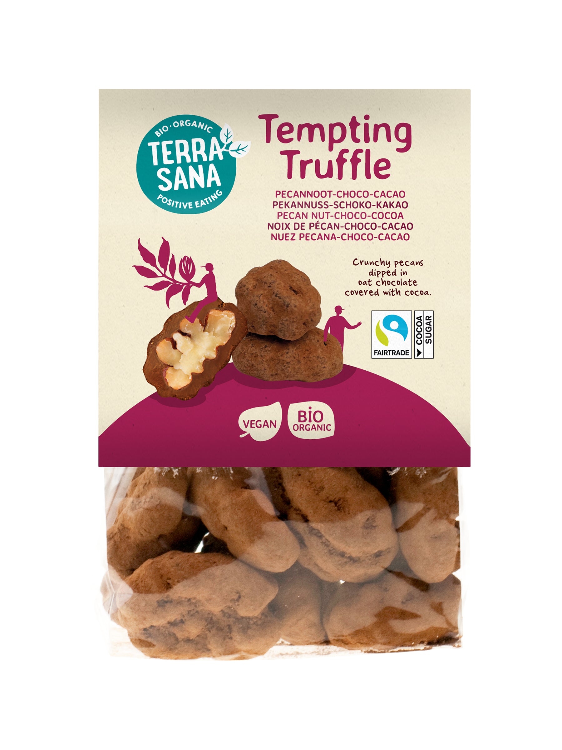 TerraSana Tempting Truffle Choco bio snoepgoed in 100g, showing rich chocolate truffles with a glossy coating.