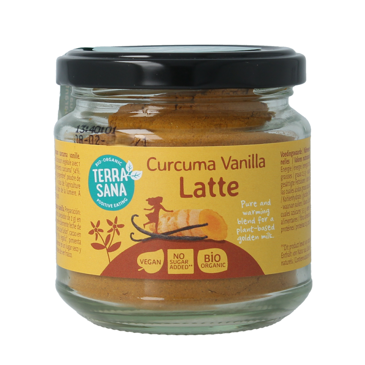 TerraSana Latte Curcuma Vanilla bio in 70g package, showing the herbal drink mix with turmeric and vanilla flavor.