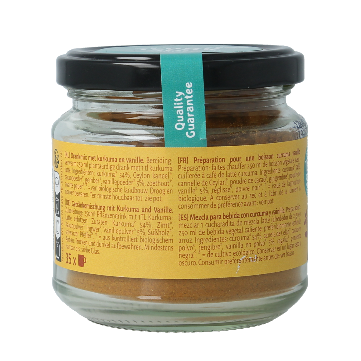 TerraSana Latte Curcuma Vanilla bio drink in a 70g package, featuring turmeric and vanilla flavors in a natural beverage.