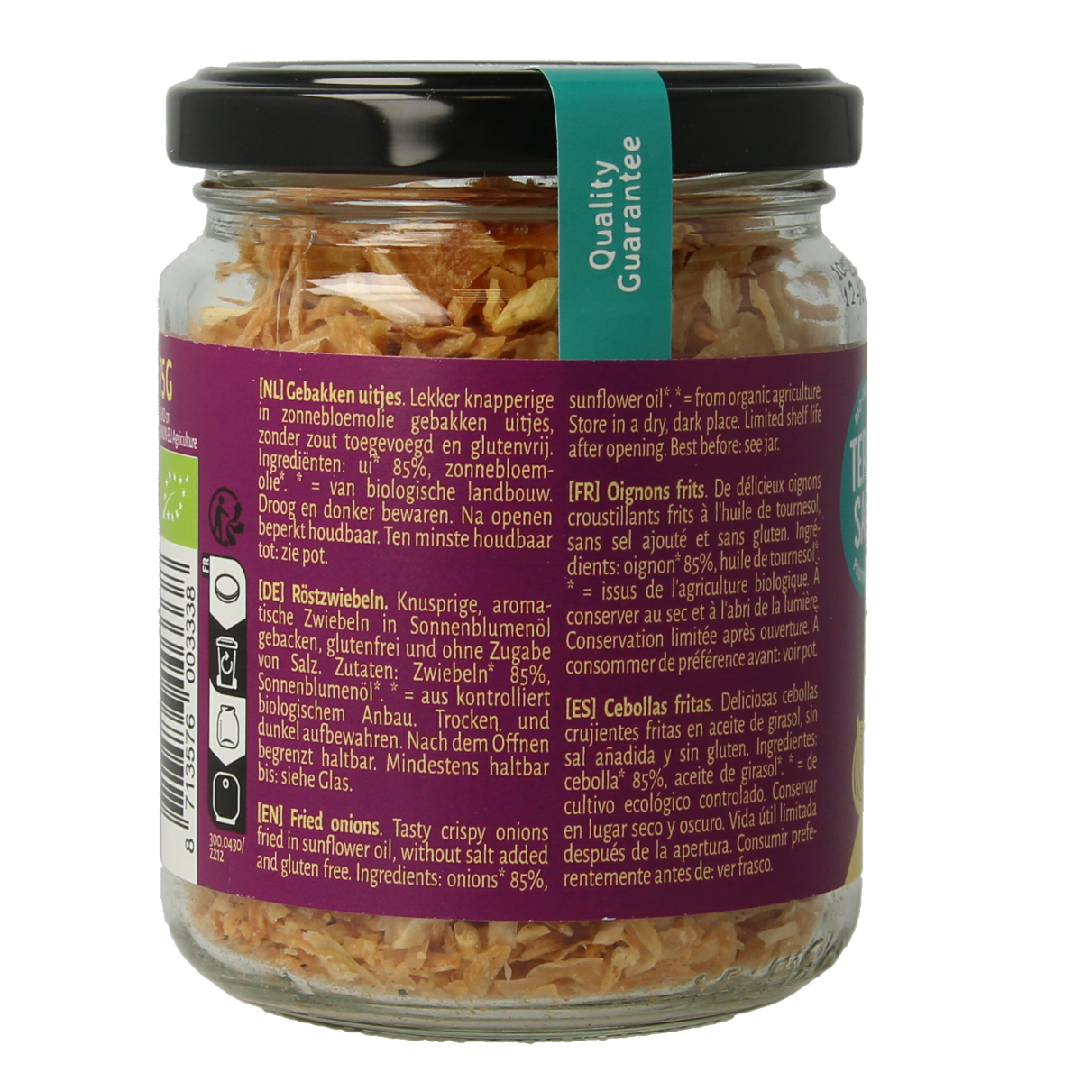 TerraSana bio Indonesische gebakken uitjes in een 75g verpakking, geschikt voor aardappelen, groenten en fruit.