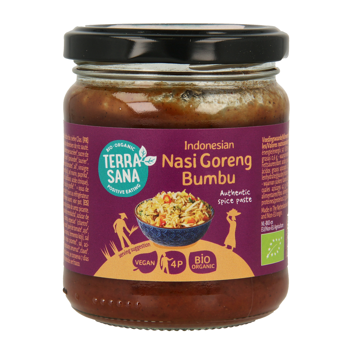TerraSana Indonesische nasi goreng boemboe bio kruidenmix in 200g package, featuring traditional Indonesian spice blend for fried rice.