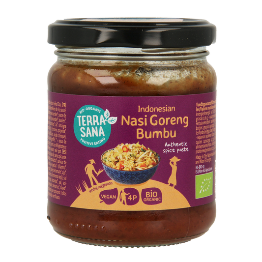 TerraSana Indonesische nasi goreng boemboe bio kruidenmix in 200g package, featuring traditional Indonesian spice blend for fried rice.