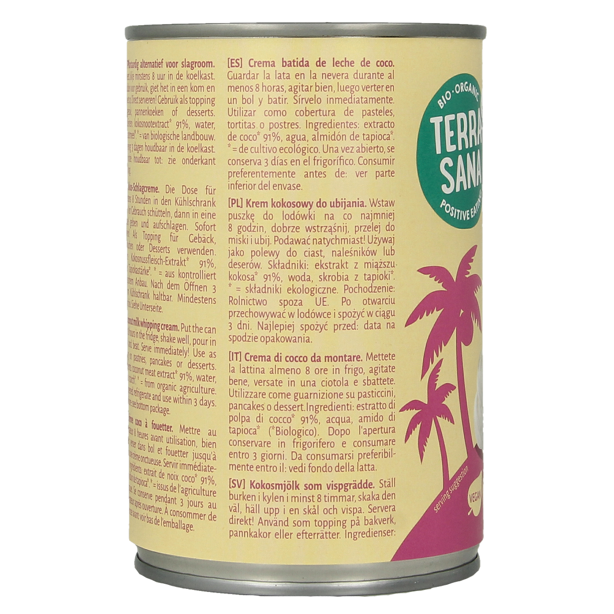 TerraSana Kokosmelk slagroom 30% vet bio in 400ml carton, creamy coconut milk for sauces and cooking.