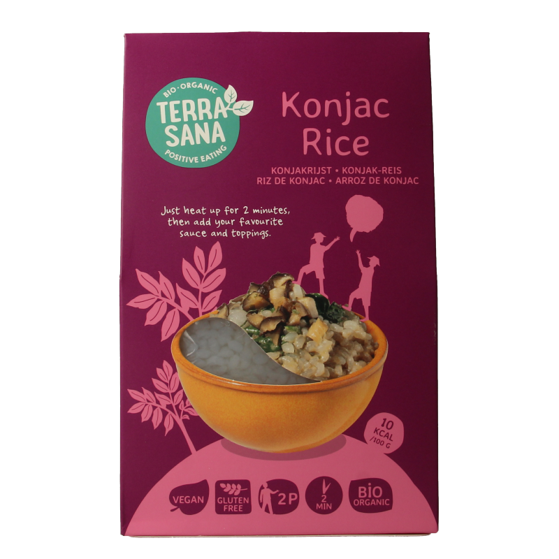 Organic TerraSana Konjac rice pasta in a 250g package, showing the clear label and product packaging.