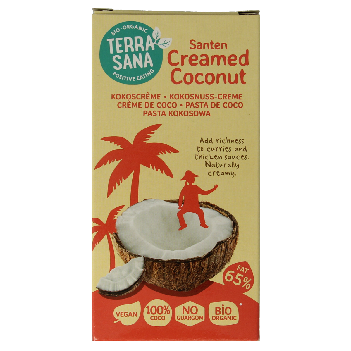 TerraSana Santen coconut creamed bio in 200g jar, a natural sauce and flavoring made from organic coconuts.
