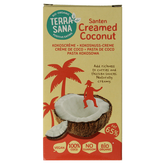 TerraSana Santen coconut creamed bio in 200g jar, a natural sauce and flavoring made from organic coconuts.