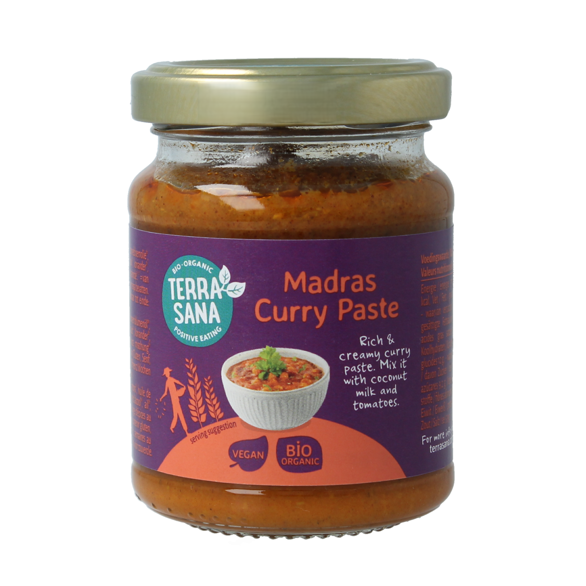 TerraSana Indiase Madras curry pasta in 130g jar, herbal spice blend for flavorful Indian dishes, from kruiden en maaltijdmixen category.
