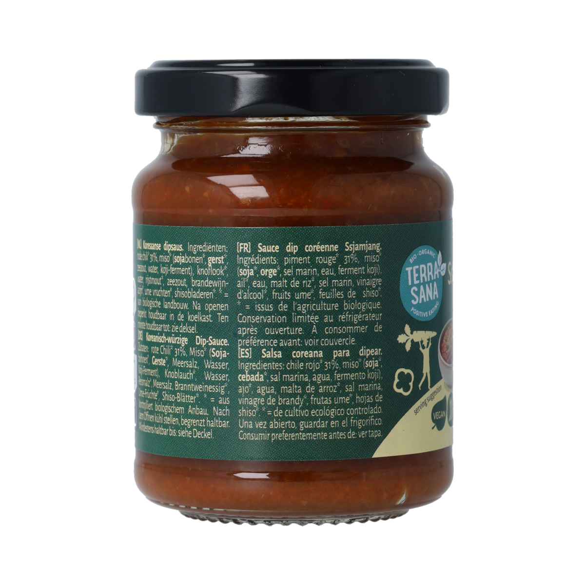 TerraSana Ssamjang bio dip in a 135g jar, featuring a rich, savory sauce for Asian dishes and flavor enhancement.