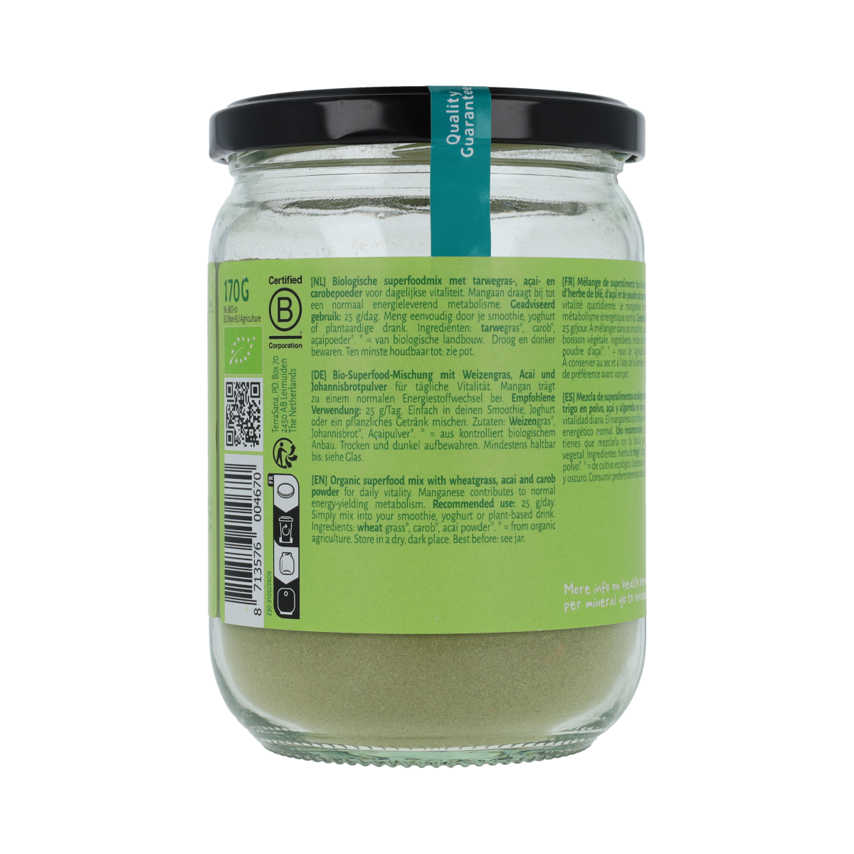 TerraSana Superfoodmix Daily Vitality bio, raw superfoods in a 170g package, featuring vibrant organic ingredients.