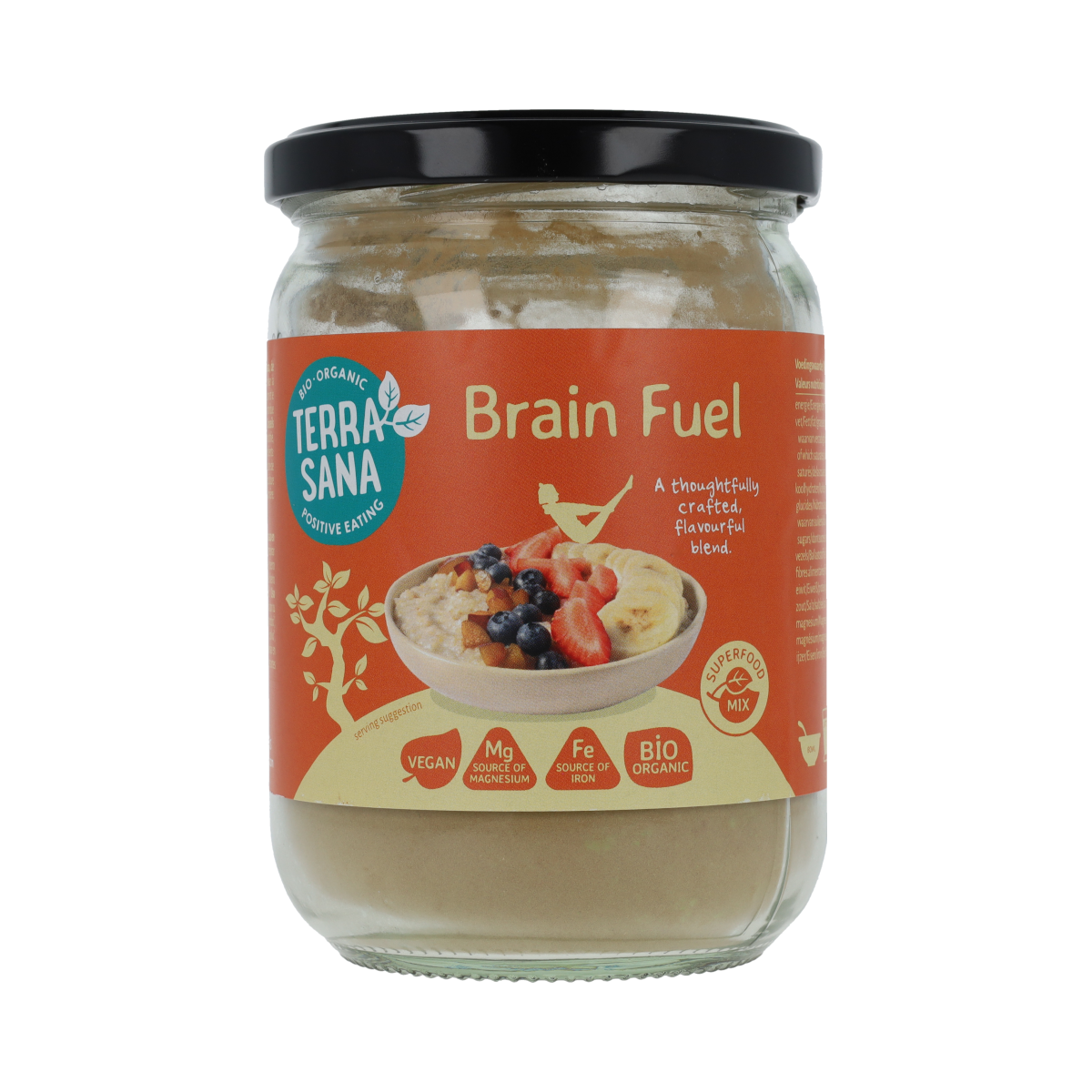 Terrasna Superfoodmix Brain Fuel, raw superfoods blend in a 200g package, featuring nuts, seeds, and dried fruits for mental boost.