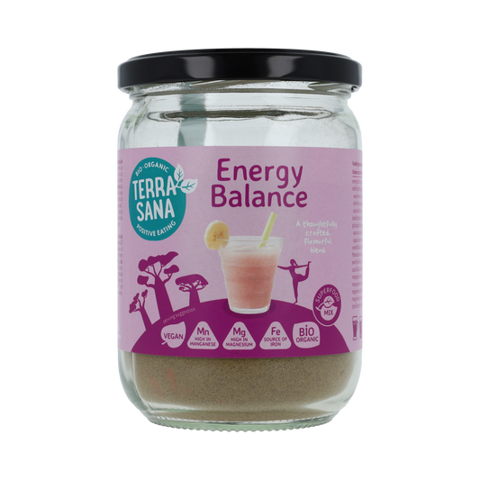 Organic TerraSana Superfoodmix Energy Balance in 200g package, featuring a vibrant blend of raw superfoods for healthy energy.