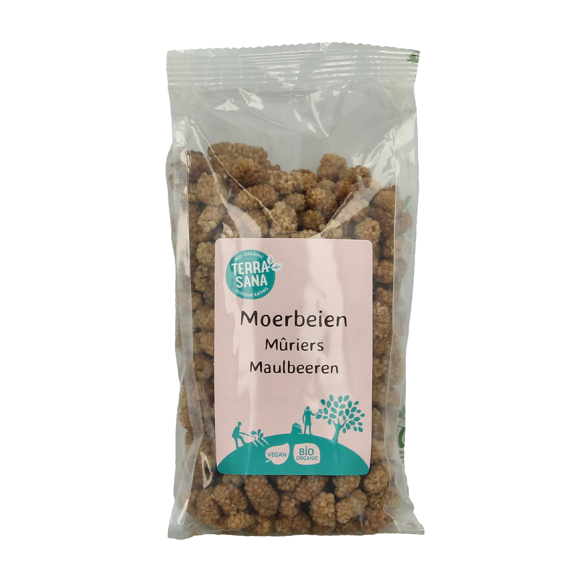 TerraSana RAW Moerbei bessen wit bio, organic white mulberries in 175g package, raw superfood from natural berries.