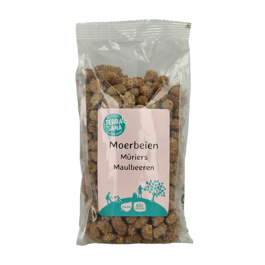 TerraSana RAW Moerbei bessen wit bio, organic white mulberries in 175g package, raw superfood from natural berries.