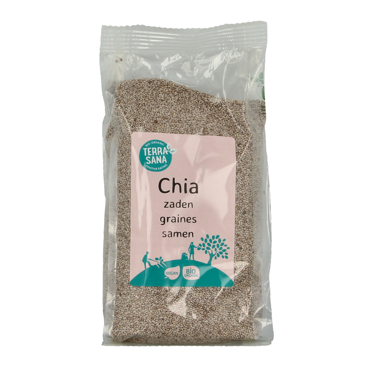 TerraSana RAW white chia seeds in a 300g package, raw superfood for healthy smoothies and recipes