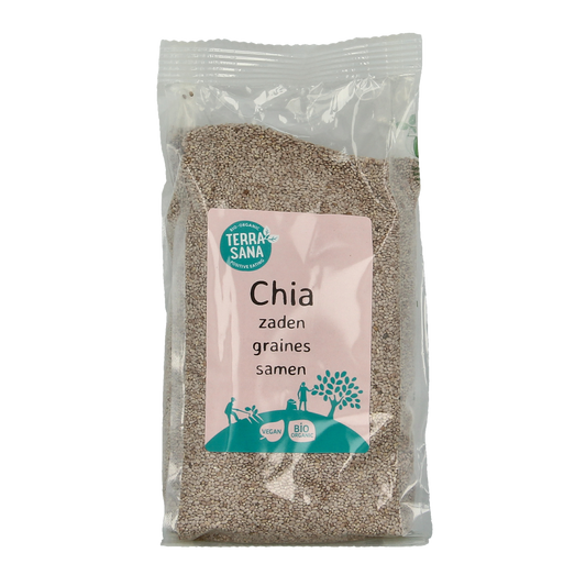 TerraSana RAW white chia seeds in a 300g package, raw superfood for healthy smoothies and recipes