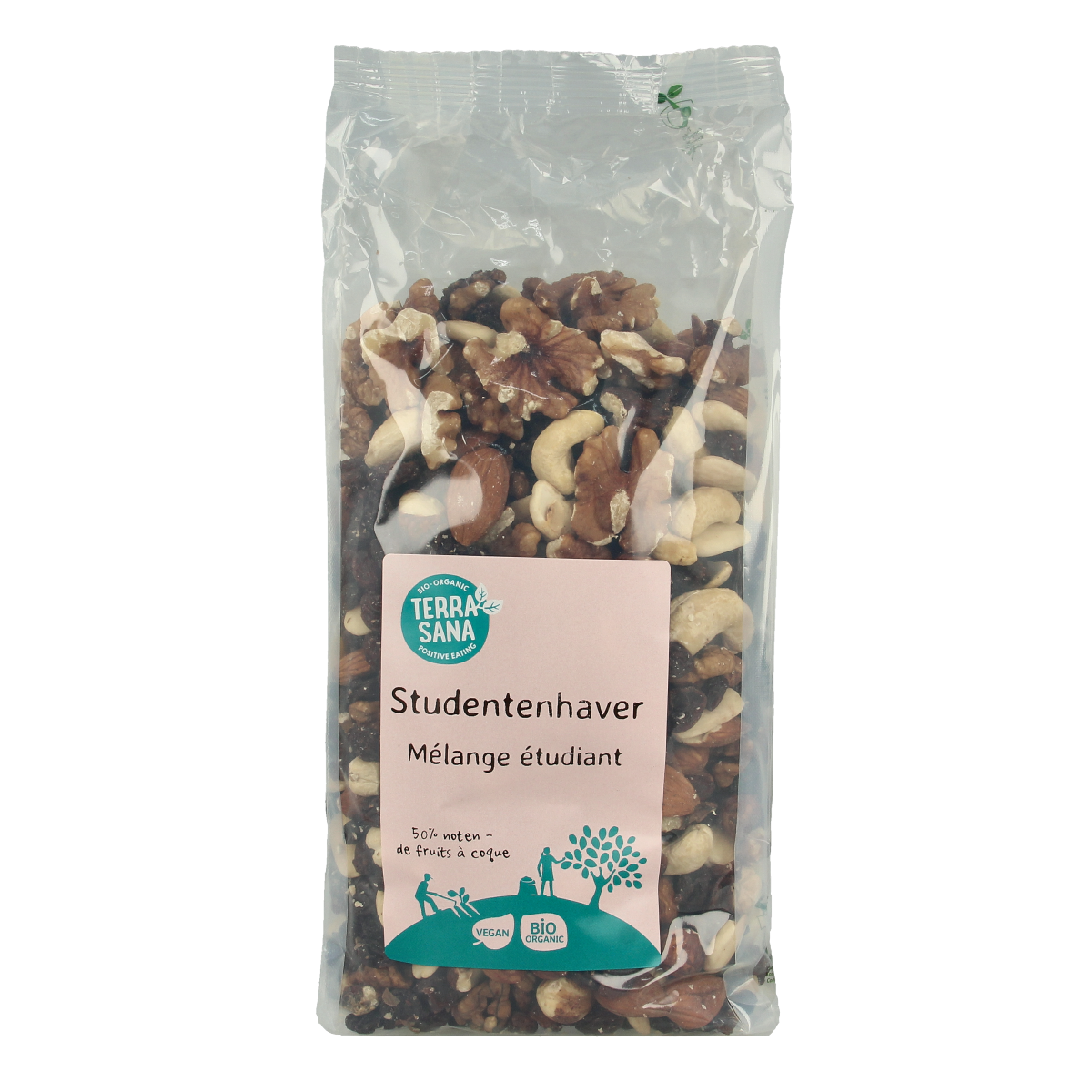 TerraSana bio studentenhaver chips en zoutjes package, 750g, with image of salted nut snack and product label