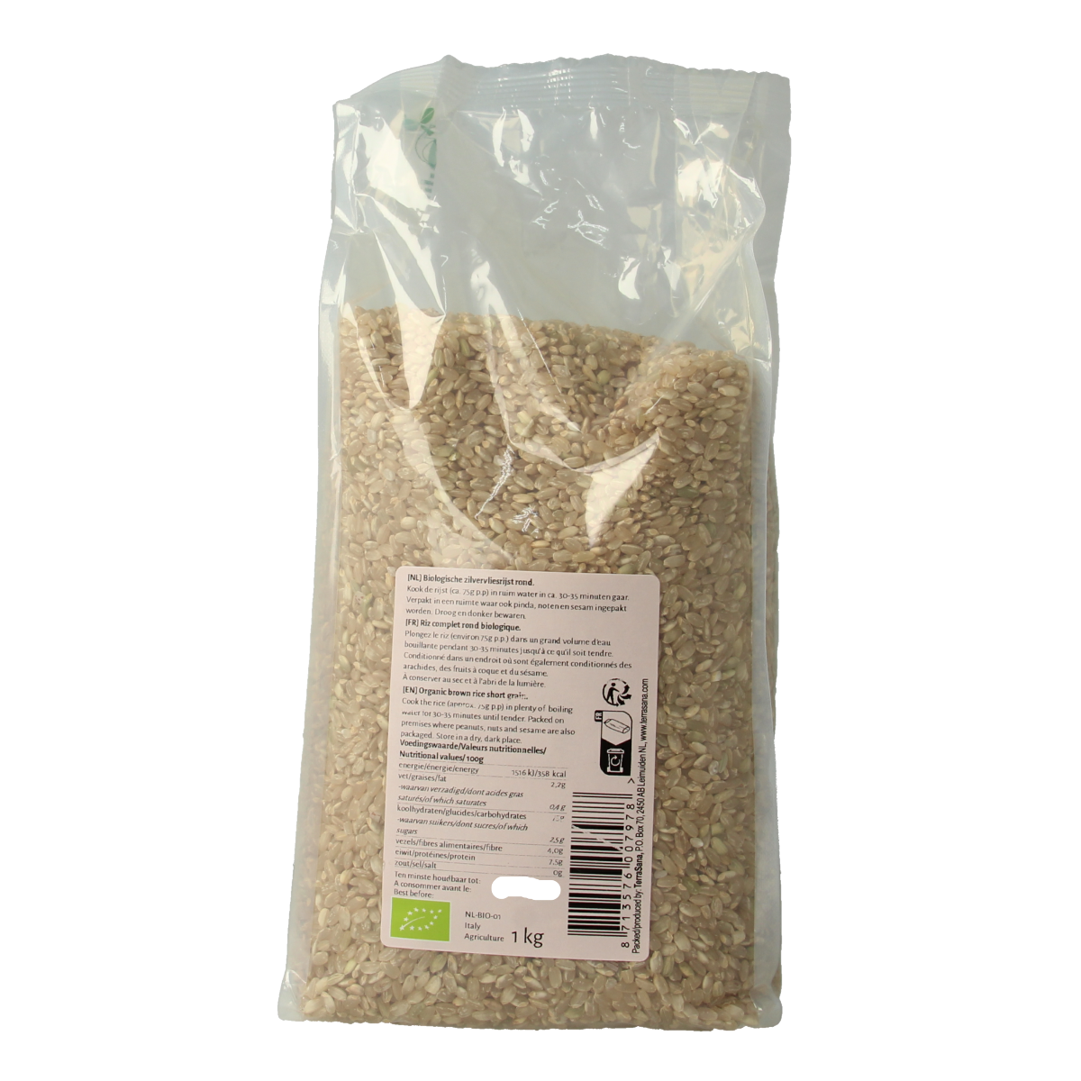 Terrasana organic silver rice round in 1kg package, gluten-free pasta and rice product from TerraSana.