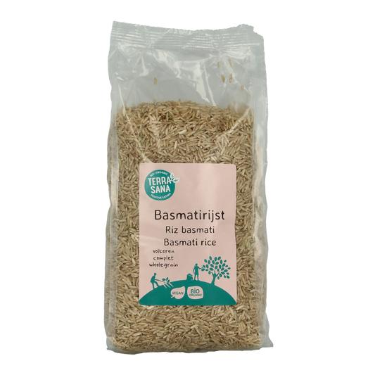 Organic TerraSana Basmati brown rice in a 1kg package, showcasing the packaging with the TerraSana branding.