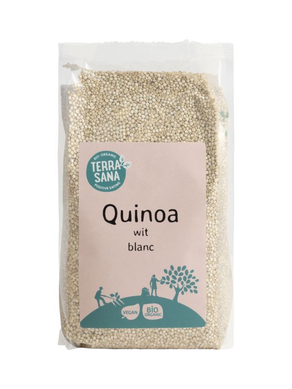 TerraSana Super Quinoa with Bio, 500g, organic quinoa pasta and rice product in a clear package showing the product inside.