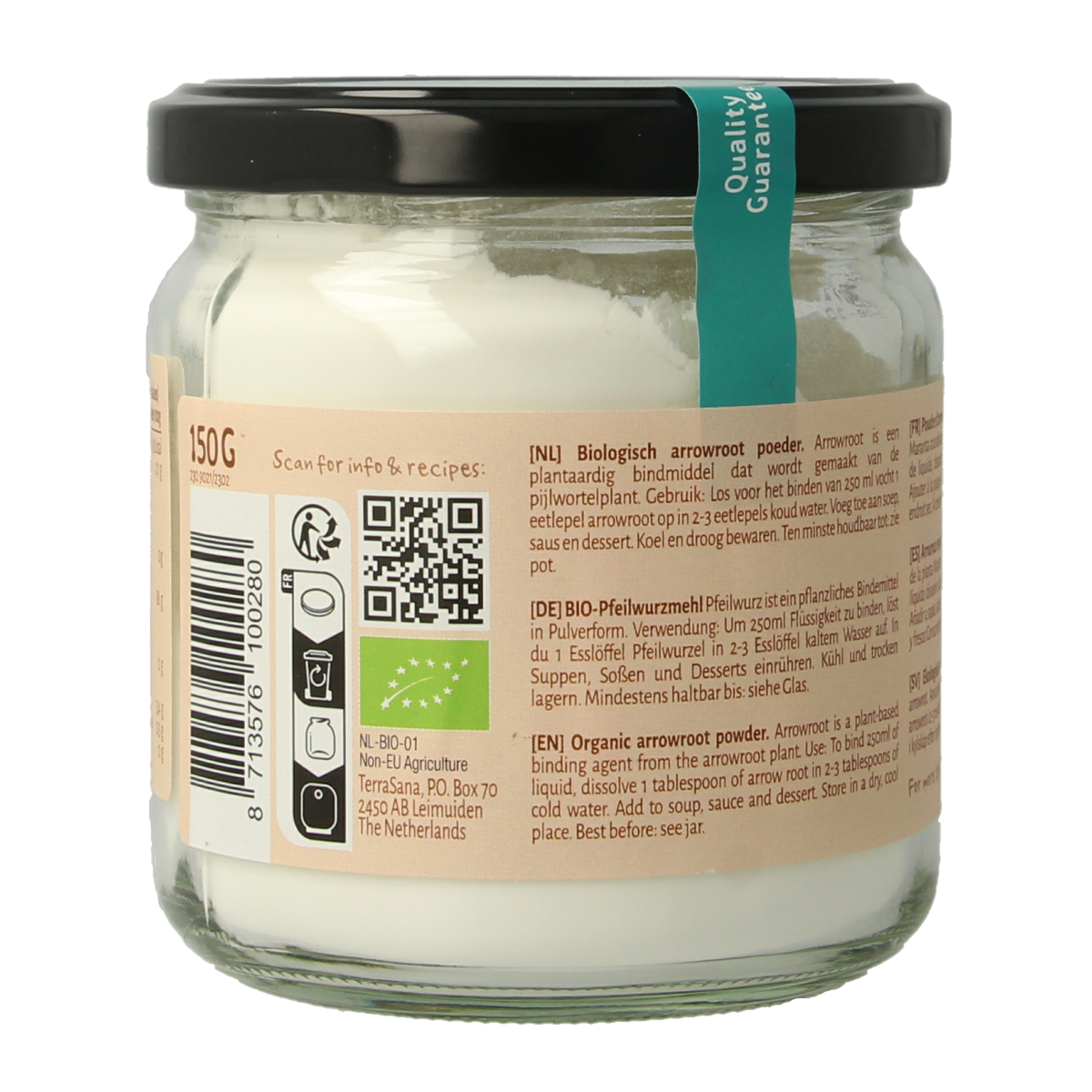 Organic TerraSana Arrowroot powder in a 150g package, used as a natural sauce and flavoring ingredient
