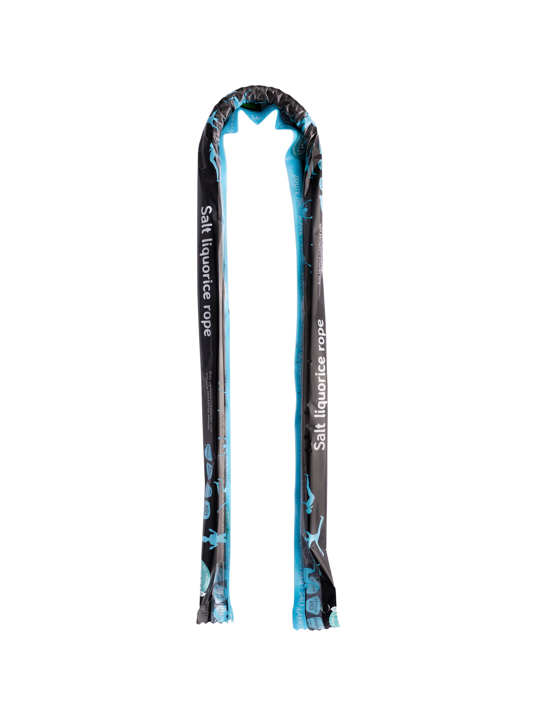TerraSana Zoute dropslangen bio snoepgoed in 56g package, showing colorful saltwater candy snakes from the front.