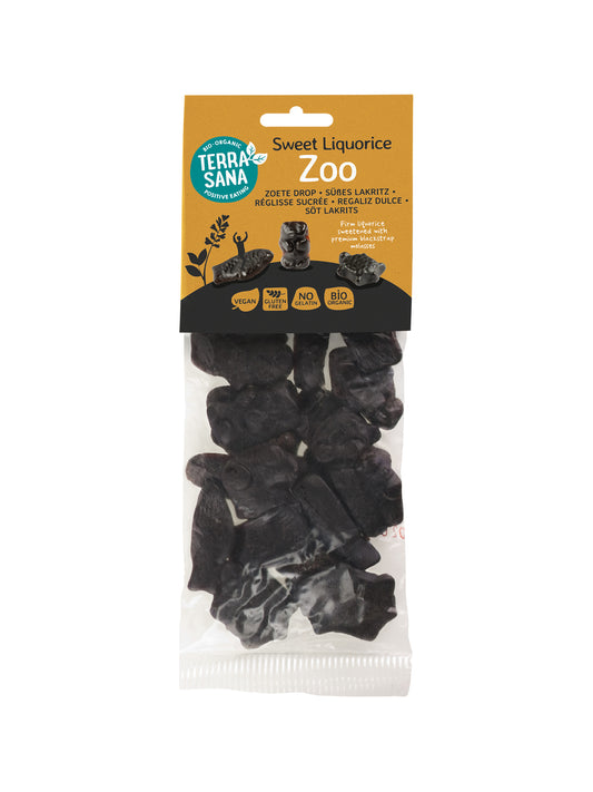 TerraSana Zoete Drop Zoo bio snoepgoed in 100g package showing colorful gummy candies.
