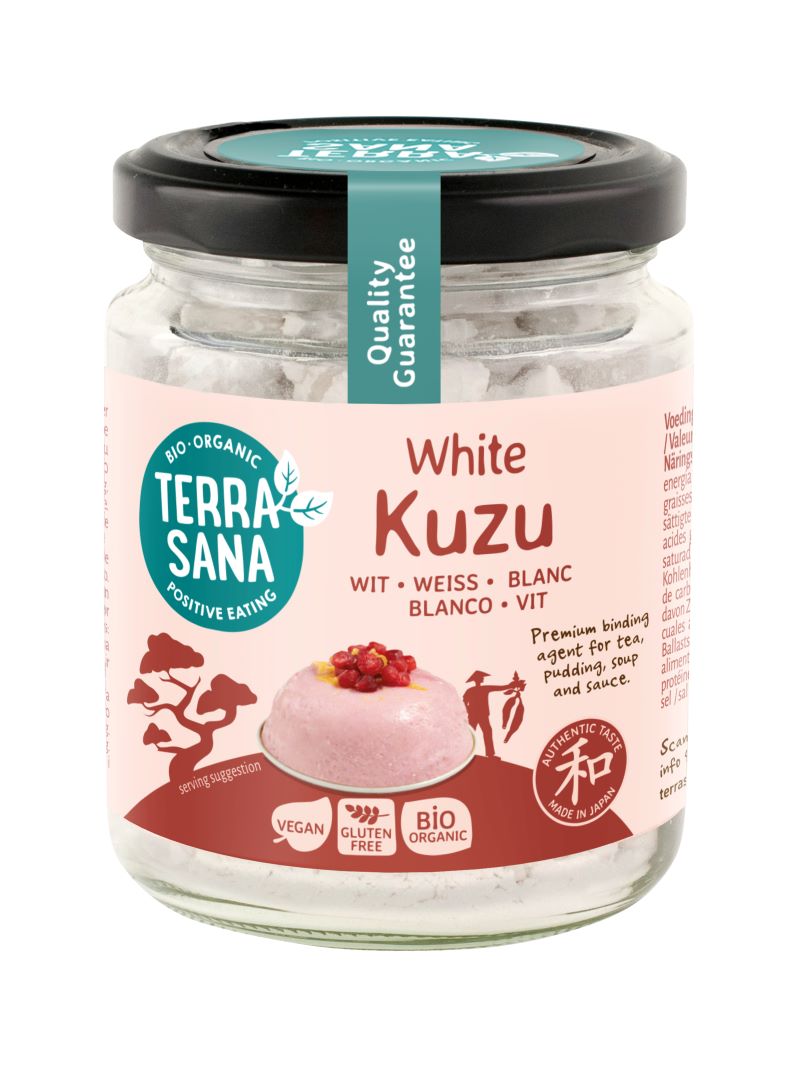 TerraSana Kuzu wit bio in glass jar, 125g, natural gluten-free thickening agent from organic kuzu root.