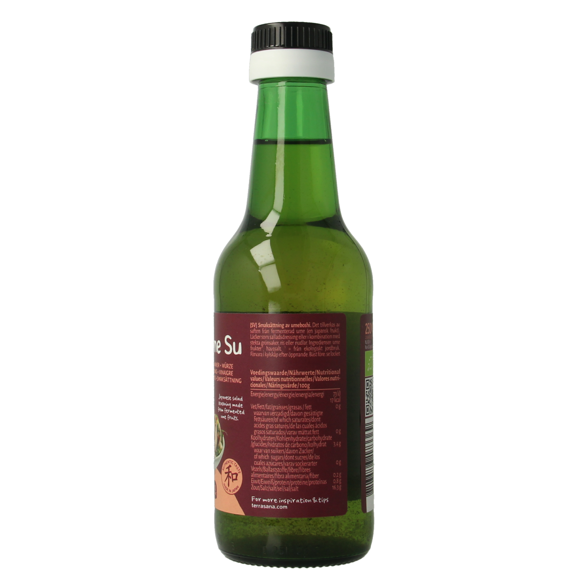 TerraSana Ume Su bio in 250ml bottle, a natural Japanese plum sauce for cooking and flavoring dishes.
