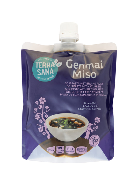 TerraSana Genmai Miso Eko met schroefdop in 345g jar, organic Japanese fermented soybean paste, suitable for sauces and flavoring