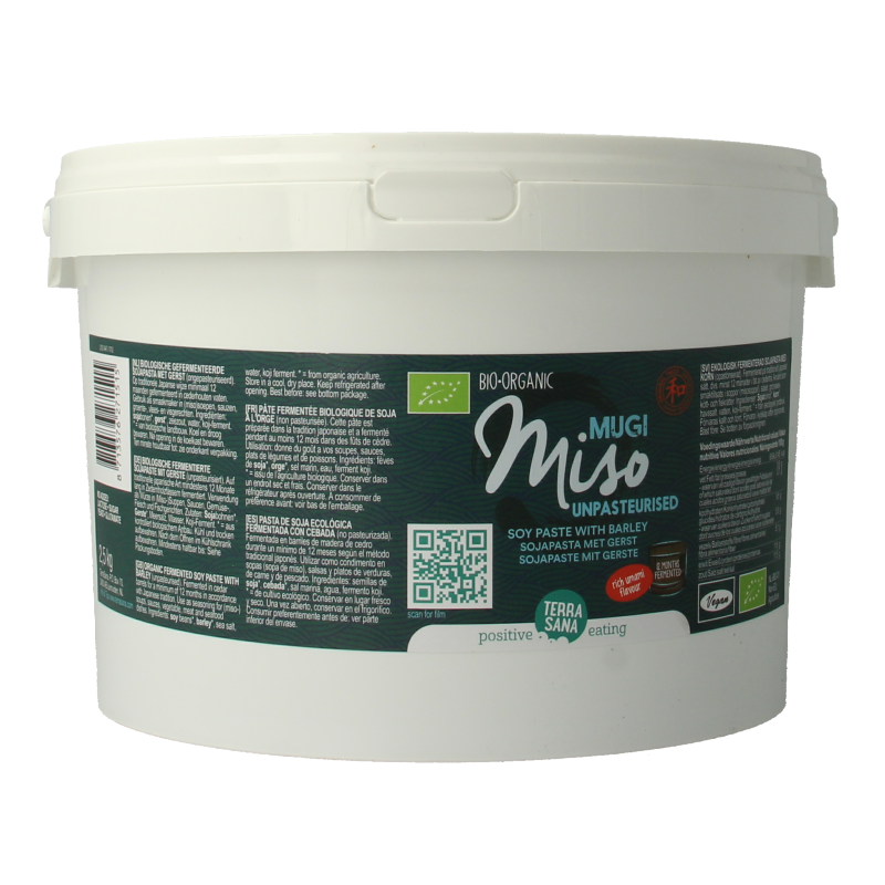 Organic TerraSana Mugi Miso Gerst in a 2.5kg jar, a natural Japanese fermented sauce and flavor enhancer.