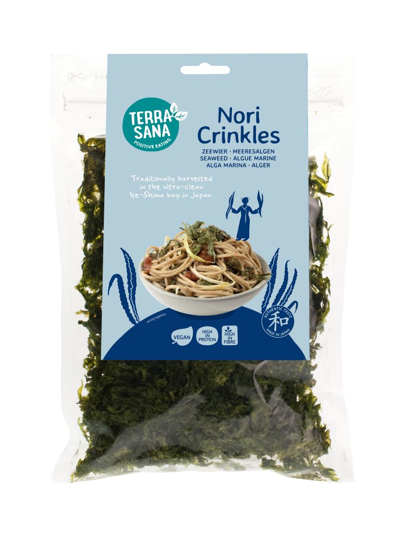 TerraSana Nori snippers in a 15g package, fresh green nori seaweed for cooking or garnishing.