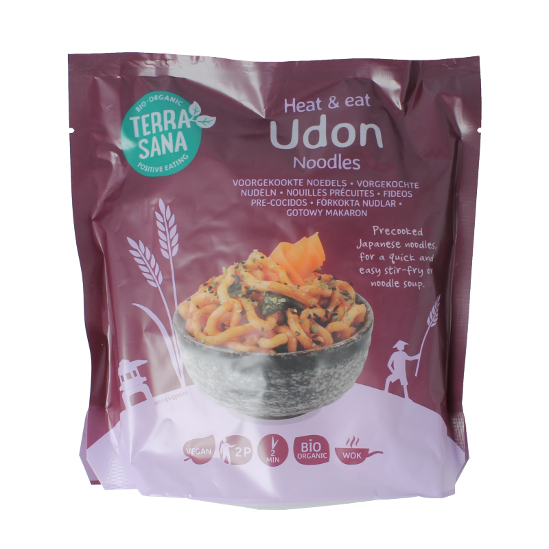 TerraSana Heat & Eat Udon Bio pasta and rice product in a 300g package, ready-to-eat Japanese-style noodle dish.
