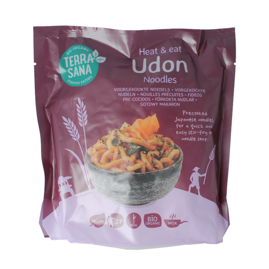 TerraSana Heat & Eat Udon Bio pasta and rice product in a 300g package, ready-to-eat Japanese-style noodle dish.