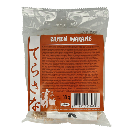 TS Import Ramen wakame noodles, 88g, Japanese-style pasta and rice product with seaweed, ideal for soups and stir-fries.