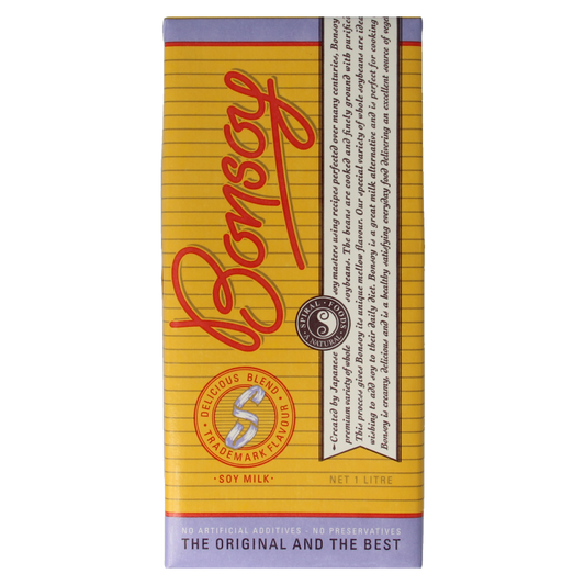 TS Import Bonsoy soy drink 1-liter carton, creamy soy beverage in a Tetra Pak with label showing soybeans and product branding.