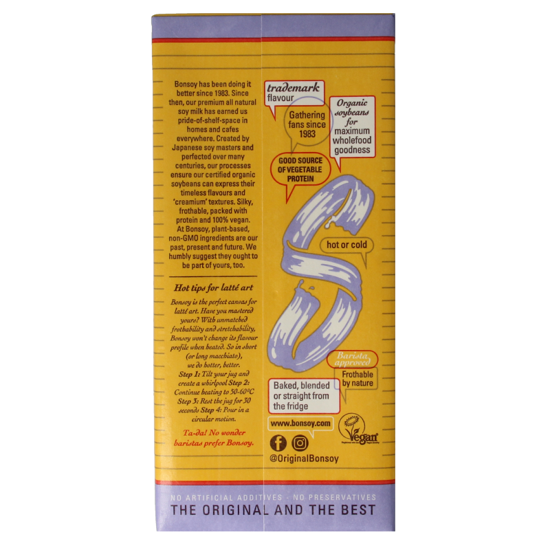 TS Import Bonsoy soy drink 1-liter carton, soy beverage in a white carton with blue and green branding, suitable for plant-based diets.