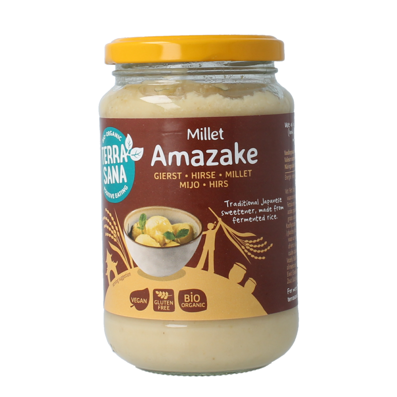 Organic TerraSana Gierst Amazake bread topping in a 370g jar, showcasing the natural, smooth, and creamy texture of the bio broodgeleg.