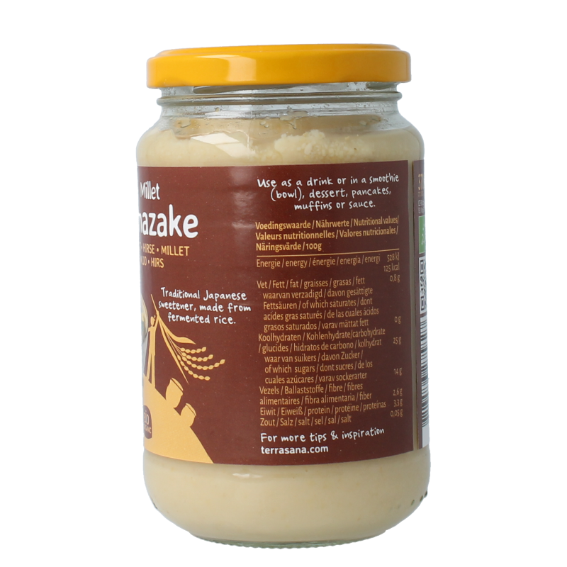 Organic TerraSana Gierst Amazake bio bread topping in a jar, showing the label and product inside.