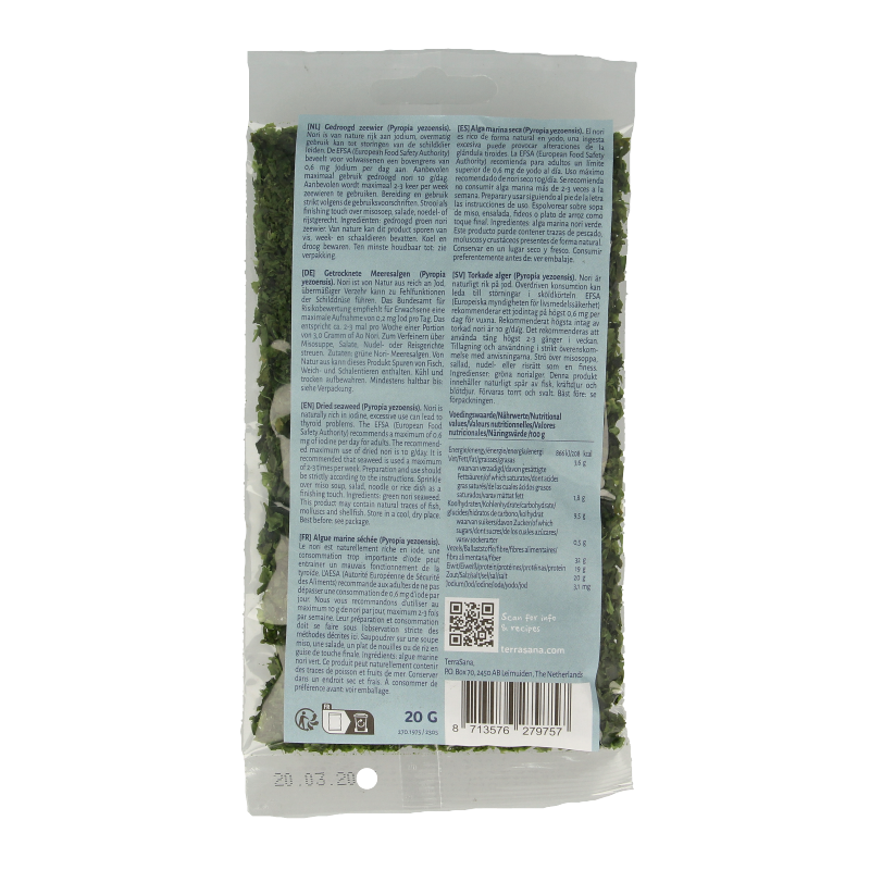 TerraSana Ao Nori condiment in a 20g container, a Japanese seaweed-based flavor enhancer for sauces and seasonings.