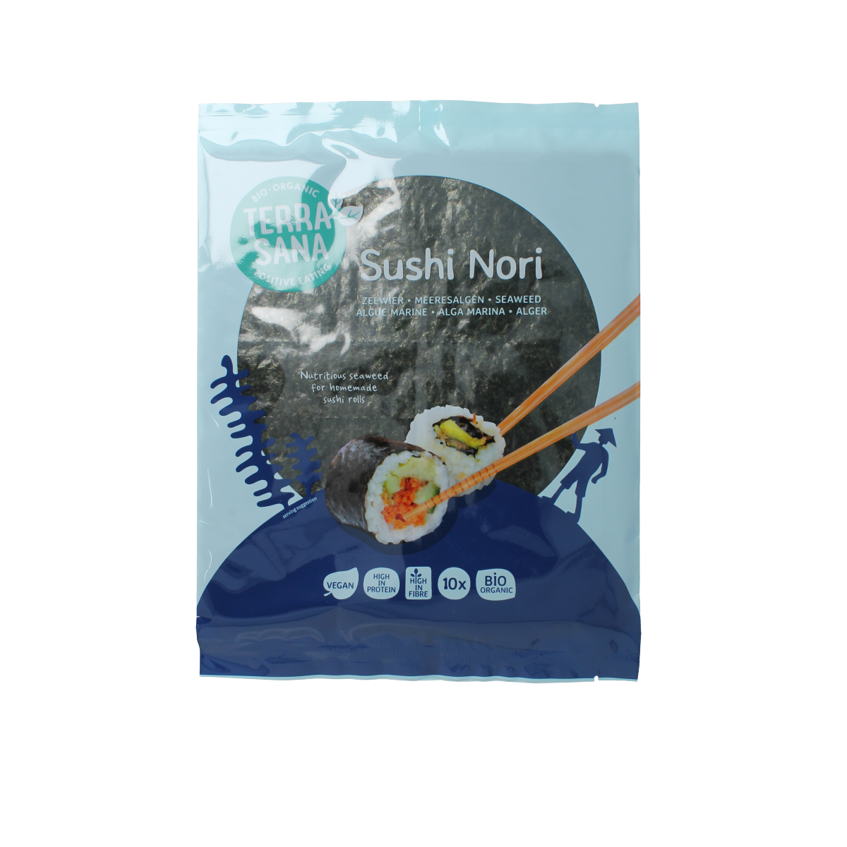 TerraSana sushi nori geroosterd bio, 25g, crispy roasted organic seaweed for sushi and snacking, in a sealed package