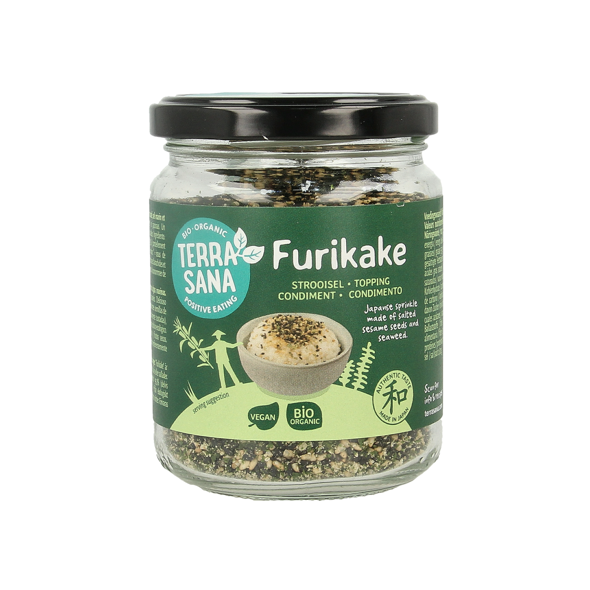 TerraSana Furikake eco bio seasoning in a 100g package, featuring a mix of herbs, salts, and meal enhancers for Japanese cuisine.