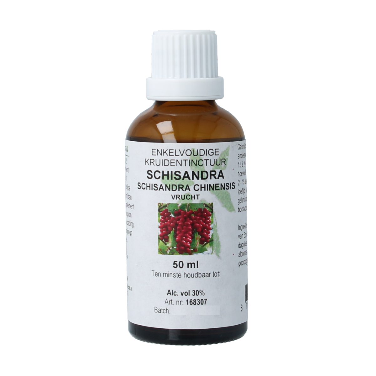 Cruydhof Schisandra chinensis fruit tincture in 50ml bottle, herbal supplement from Cruydhof, with fresh fruit and herbal packaging.
