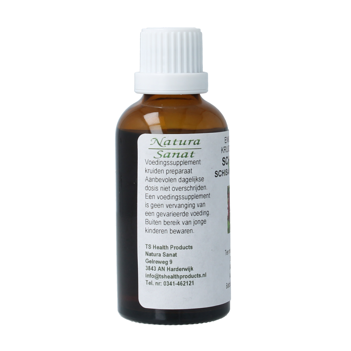 Cruydhof Schisandra chinensis fruct tinctuur in a 50ml bottle, herbal preparation with berries and liquid extract.