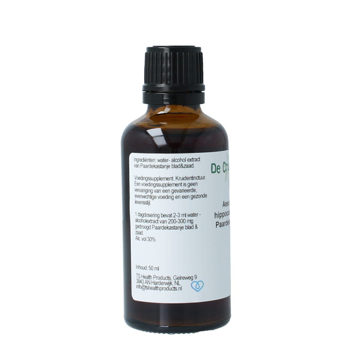 Cruydhof Aesculus hippocast/paardenkastanje tinctuur in 50ml bottle, herbal supplement for circulation and vein health.