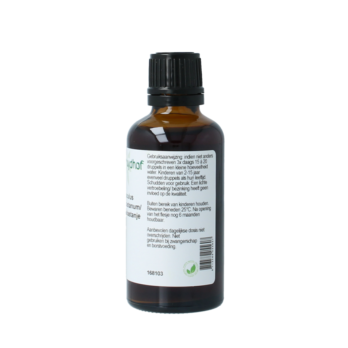 Cruydhof Aesculus hippocastan tinctuur in 50ml bottle, herbal remedy with horse chestnut extract for natural health.
