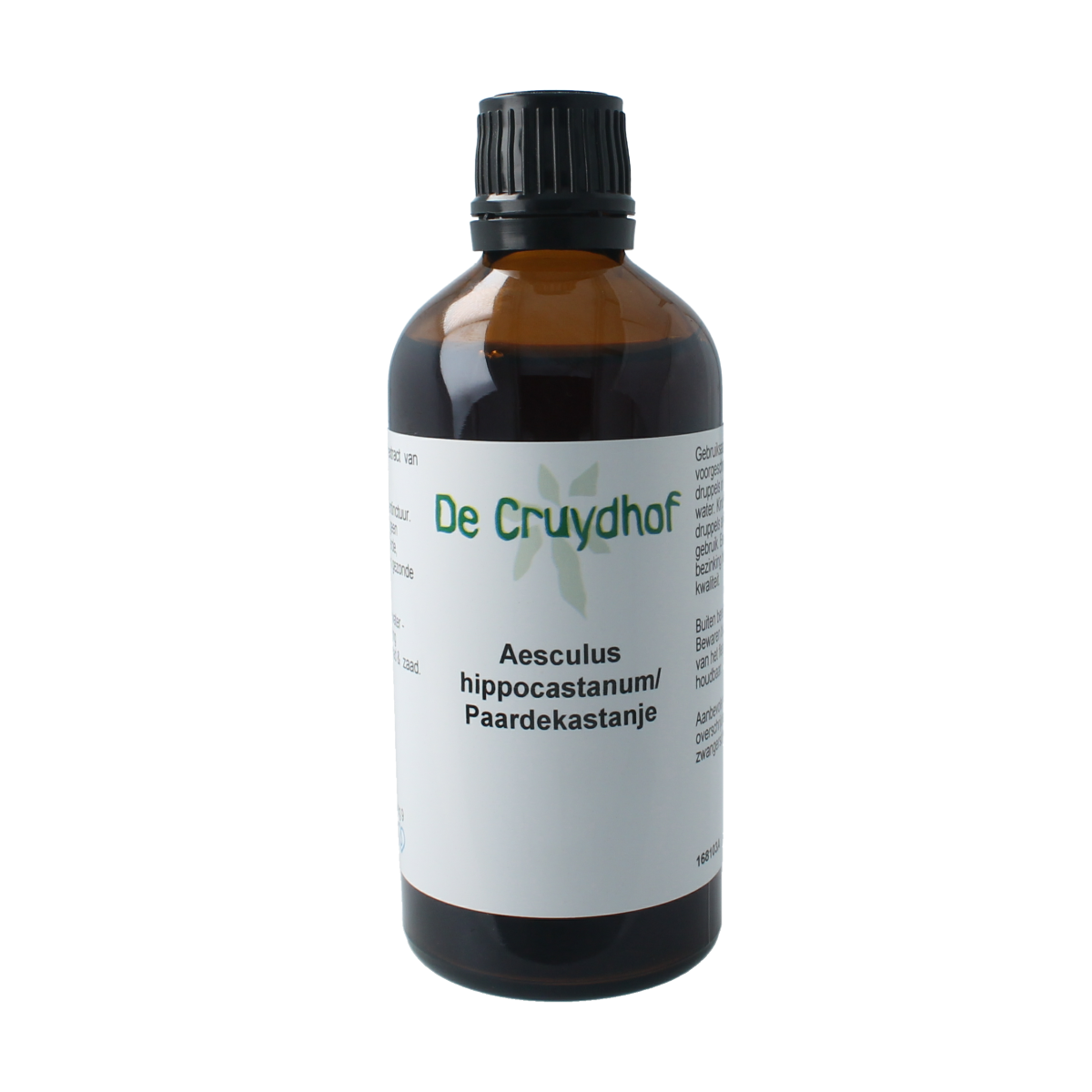 Cruydhof Aesculus hippocastan/paardenkastanje tinctuur in 100ml bottle, herbal remedy for vein health, with label and dropper cap.