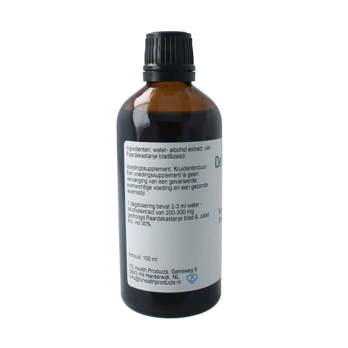 Cruydhof Aesculus hippocast/paardenkastanje tinctuur in 100ml bottle, herbal remedy from Cruydhof, displayed in a clear glass bottle.