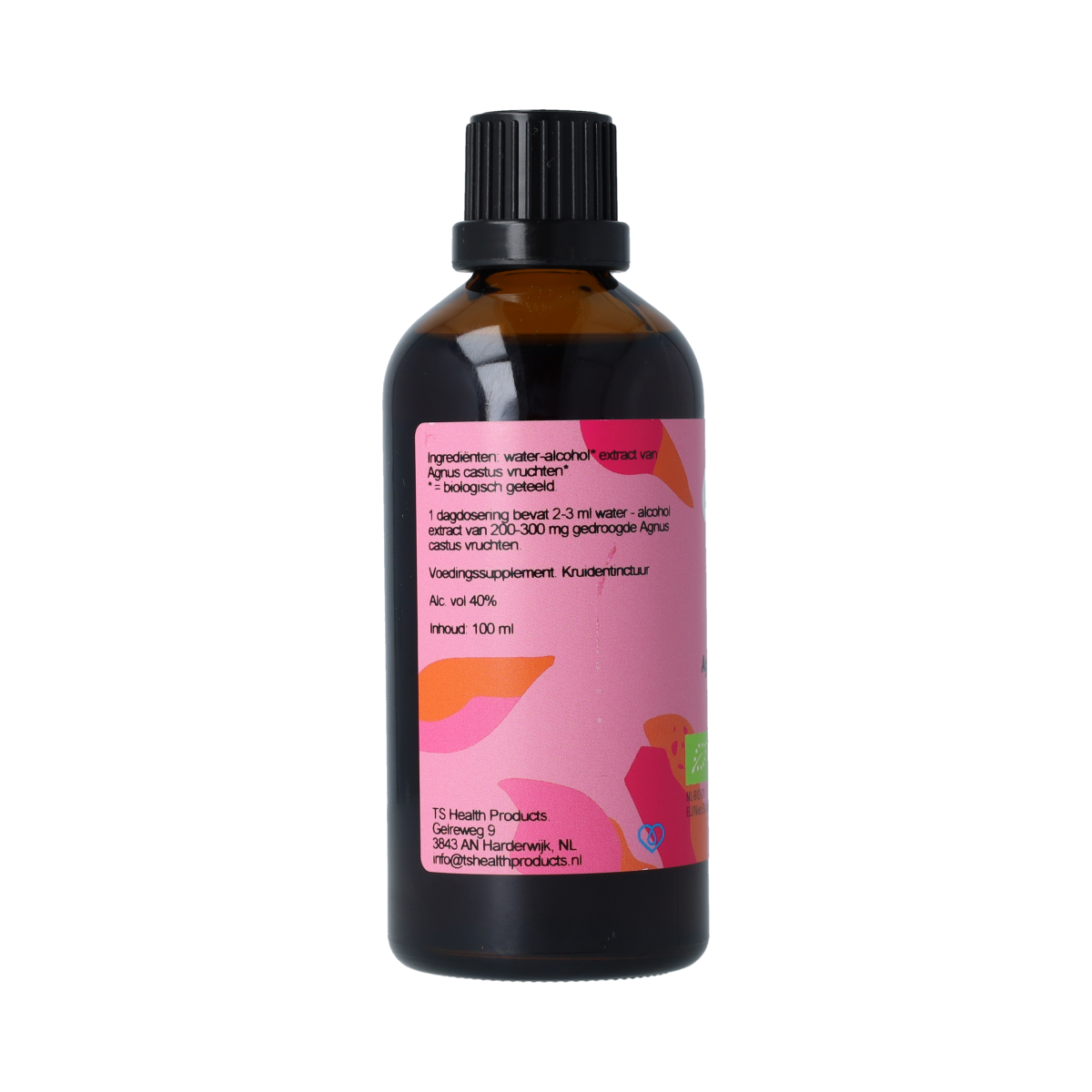 De Cruydhof Vitex agnus castus fruct tinctuur in 100ml bottle, organic herbal supplement for hormonal balance.